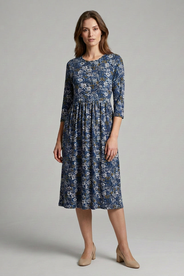 Dress ditsy flower print round neck
