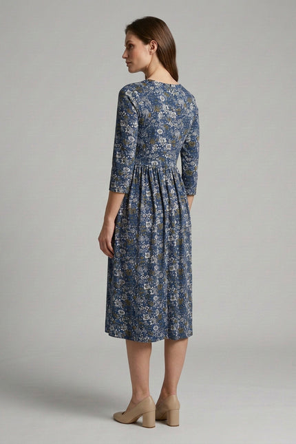 Dress ditsy flower print round neck