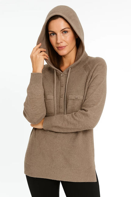 LONG SLEEVE KNITTED LONGEWEAR HOODIE