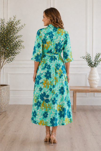 Dress Flower Print Shirt  With Mid Sleeve