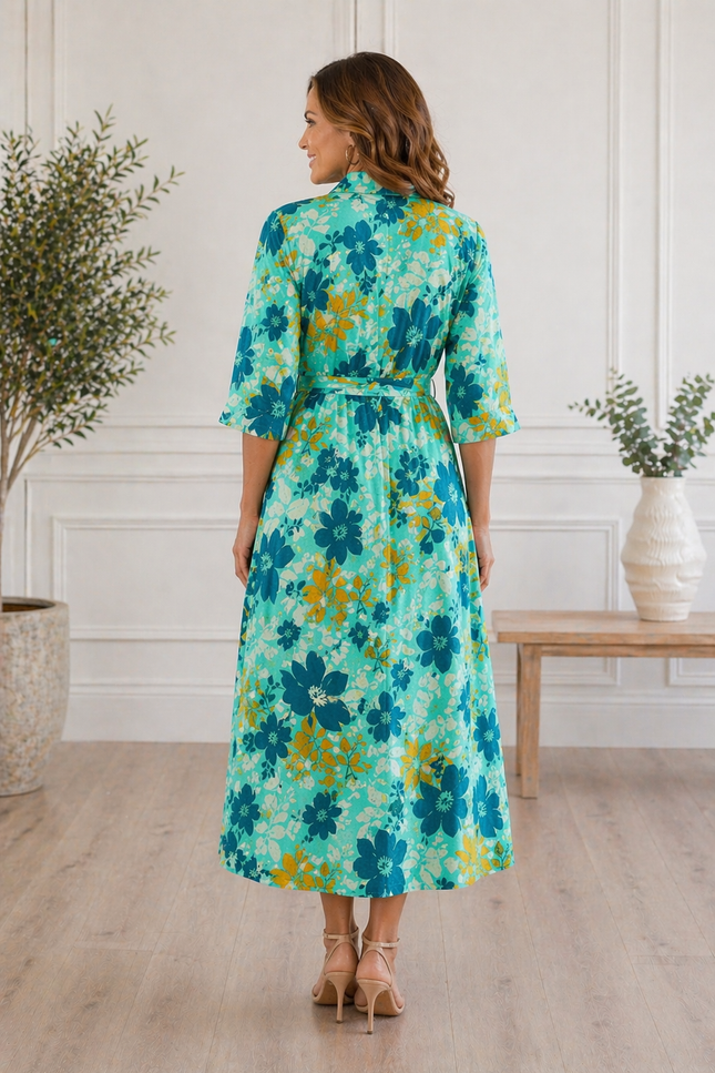 Dress Flower Print Shirt  With Mid Sleeve