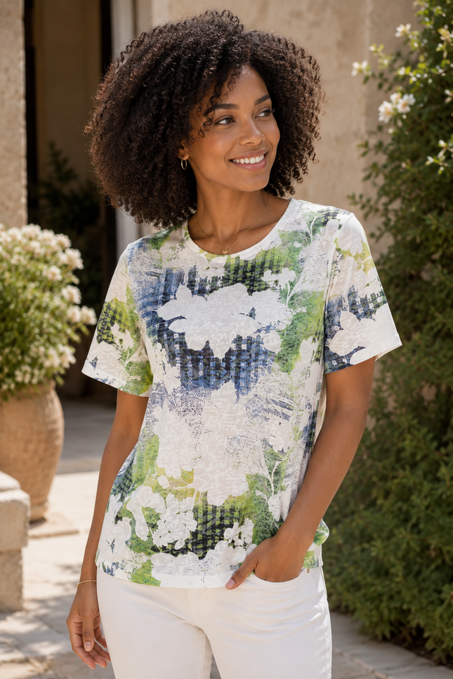 Top floral print with black lace