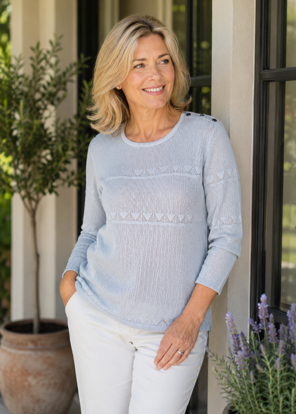 Jumper round neck lacy stripe