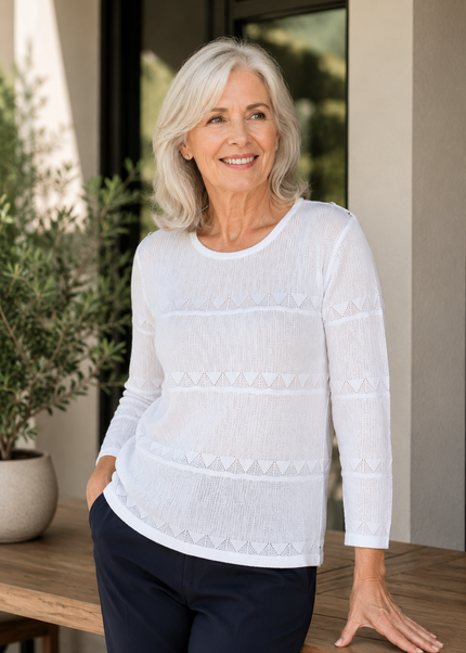 Jumper with round neck and lacy stripe
