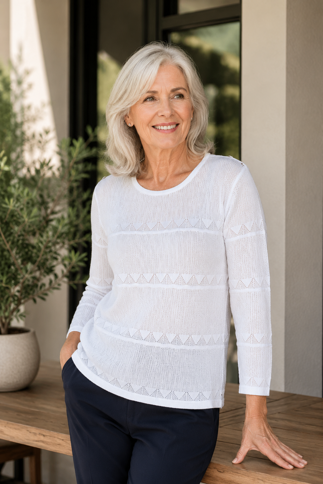 Jumper with round neck and lacy stripe