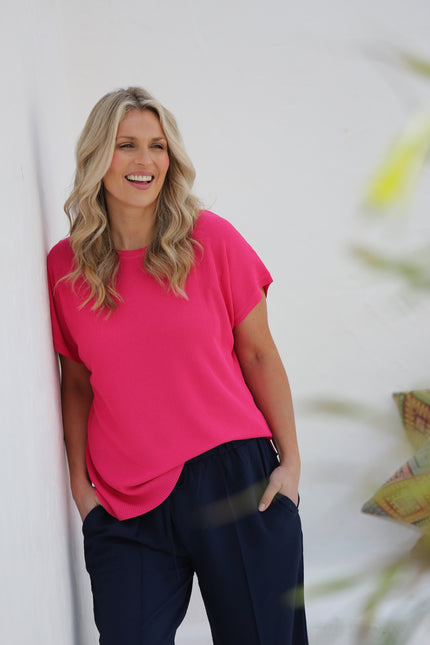 Cerise Plain Textured JUMPER With Cap Sleeve