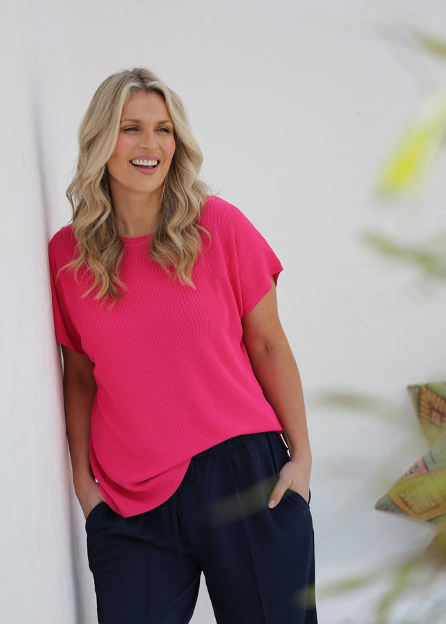 Cerise Plain Textured JUMPER With Cap Sleeve