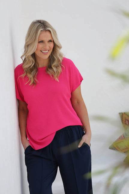 Cerise Plain Textured JUMPER With Cap Sleeve