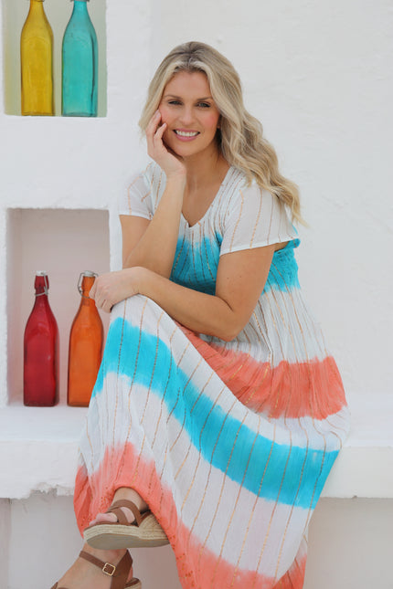 PEACH MULTI TIE DYE ROUND NECK SHORT SLEEVE