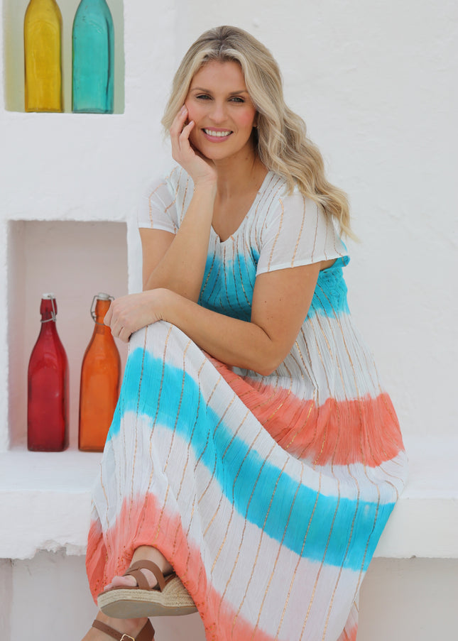 PEACH MULTI TIE DYE ROUND NECK SHORT SLEEVE