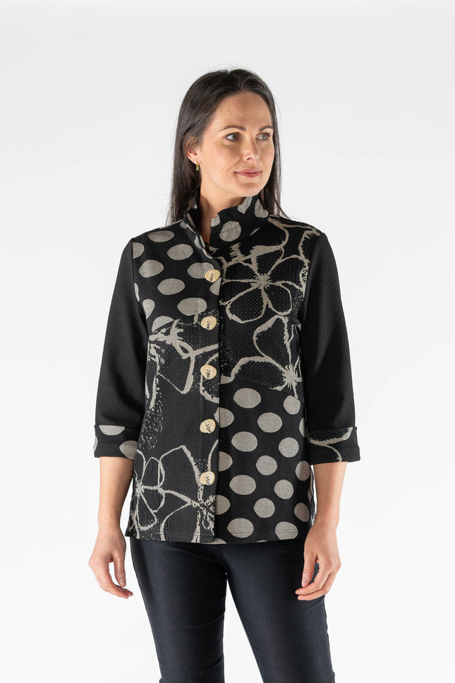 SPOT FLOWER PATTERN 3/4 SLEEVE JACKET