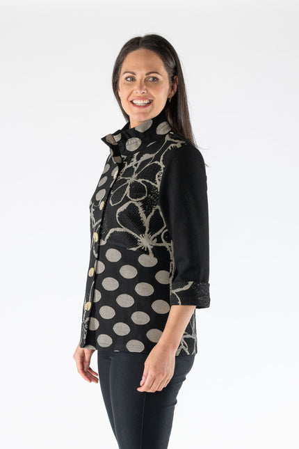 SPOT FLOWER PATTERN 3/4 SLEEVE JACKET
