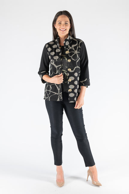 SPOT FLOWER PATTERN 3/4 SLEEVE JACKET