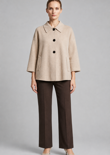 Jacket knit with collar and 3/4 sleeve