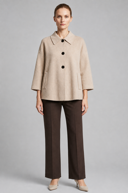 Jacket knit with collar and 3/4 sleeve