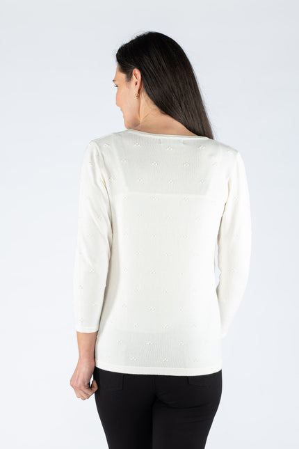 WHITE TEXTURED SPOT JUMPER WITH 3/4 SLEEVE