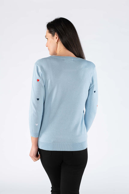 HEART EMBROIDERY 3/4 SLEEVE JUMPER AND ROUND NECK