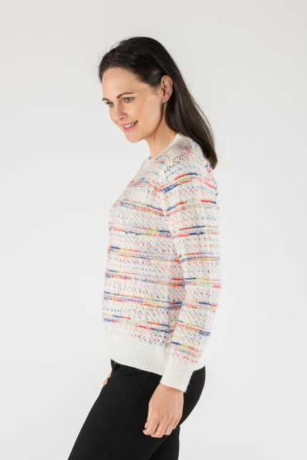 Multi Print Stripe Jumper Round Neck