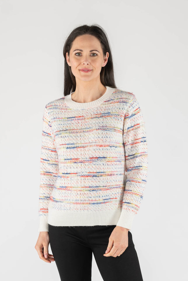Multi Print Stripe Jumper Round Neck