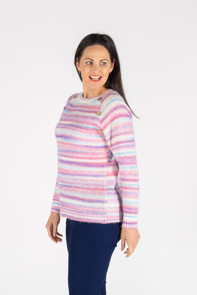 Pink Multi Stripe Jumper With Round Neck