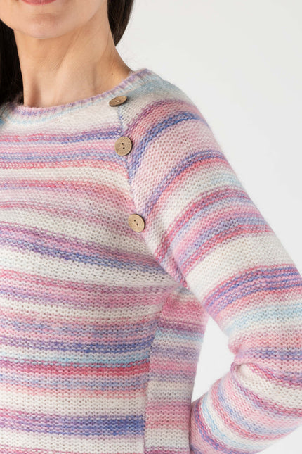 Pink Multi Stripe Jumper With Round Neck