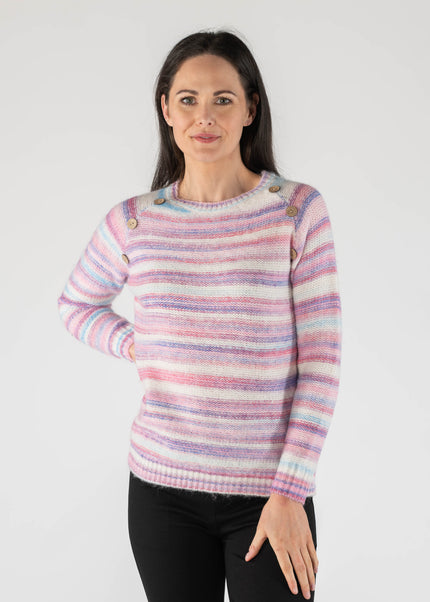Pink Multi Stripe Jumper With Round Neck