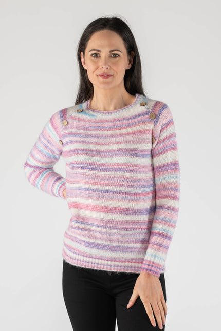 Pink Multi Stripe Jumper With Round Neck