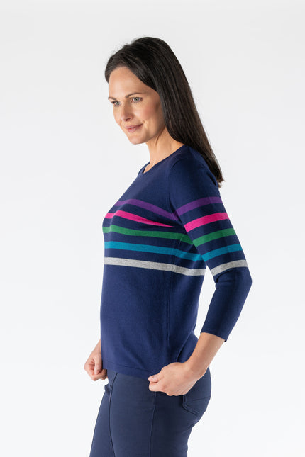 Jumper multi stripe round neck 3/4 sleeve