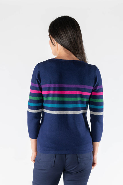 Jumper multi stripe round neck 3/4 sleeve