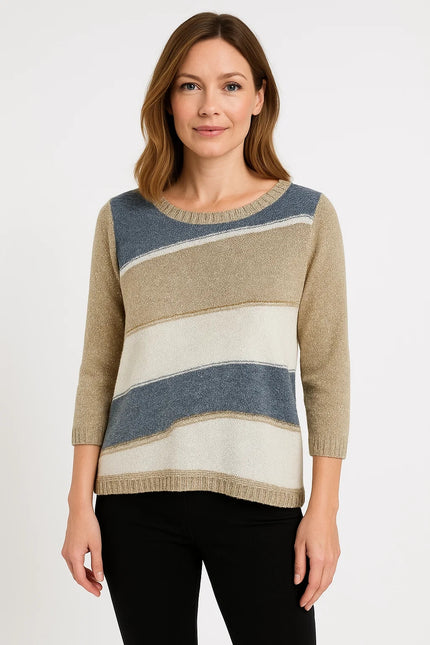 COLOUR STRIP PATTERN POPCORN JUMPER 3/4