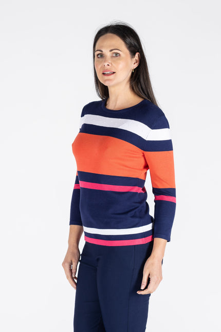 ROUND NECK 3/4 SLEEVE STRIPED JUMPER