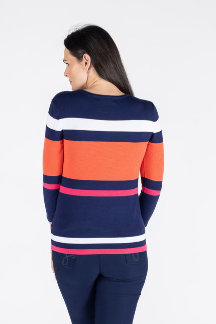 ROUND NECK 3/4 SLEEVE STRIPED JUMPER
