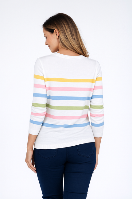 MULTI STRIPE JUMPER ROUND NECK 3/4 SLEEVE
