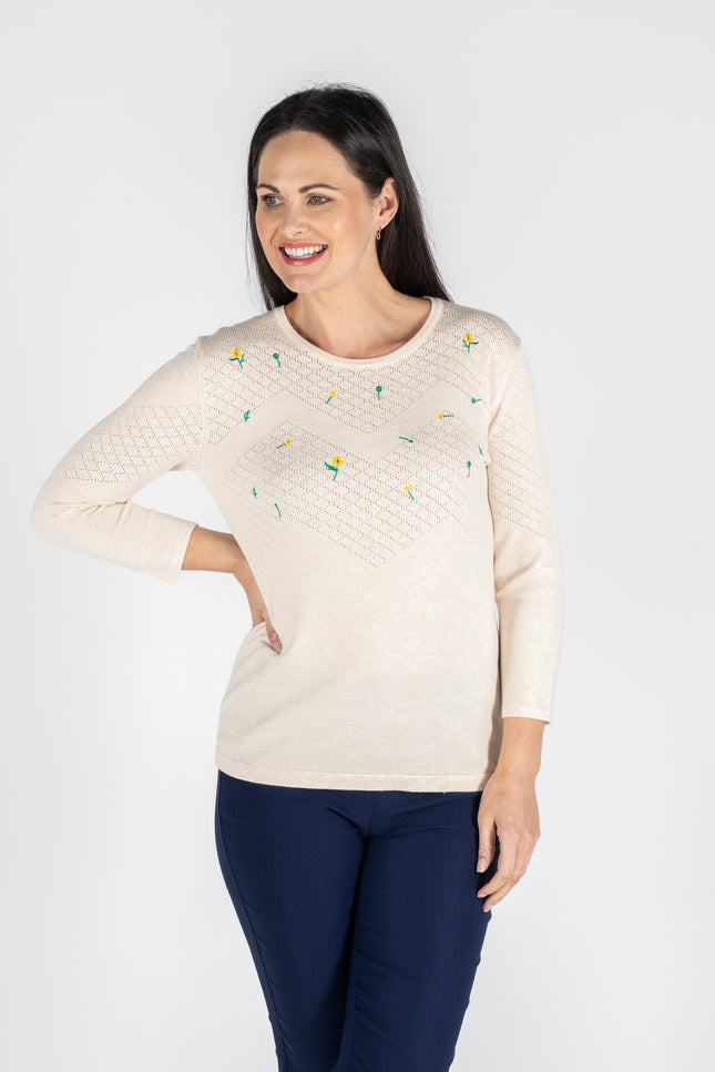 EMBROIDERED FLOWER JUMPER TEXTURED PATTERN