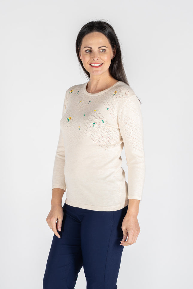 EMBROIDERED FLOWER JUMPER TEXTURED PATTERN