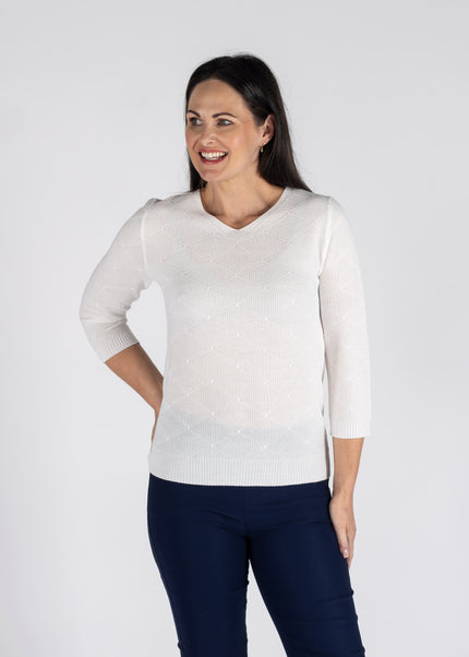 TEXTURED JUMPER WITH V NECK 3/4 SLEEVE