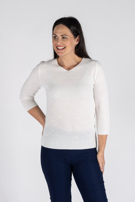 TEXTURED JUMPER WITH V NECK 3/4 SLEEVE