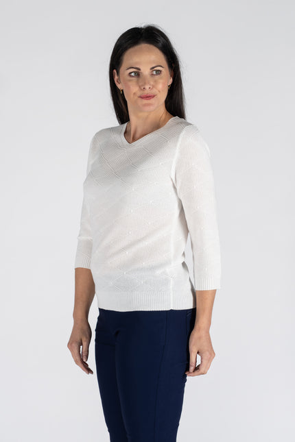 TEXTURED JUMPER WITH V NECK 3/4 SLEEVE