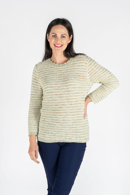 MULT TEXTURED STRIPE JUMPER BUTTON DETAIL