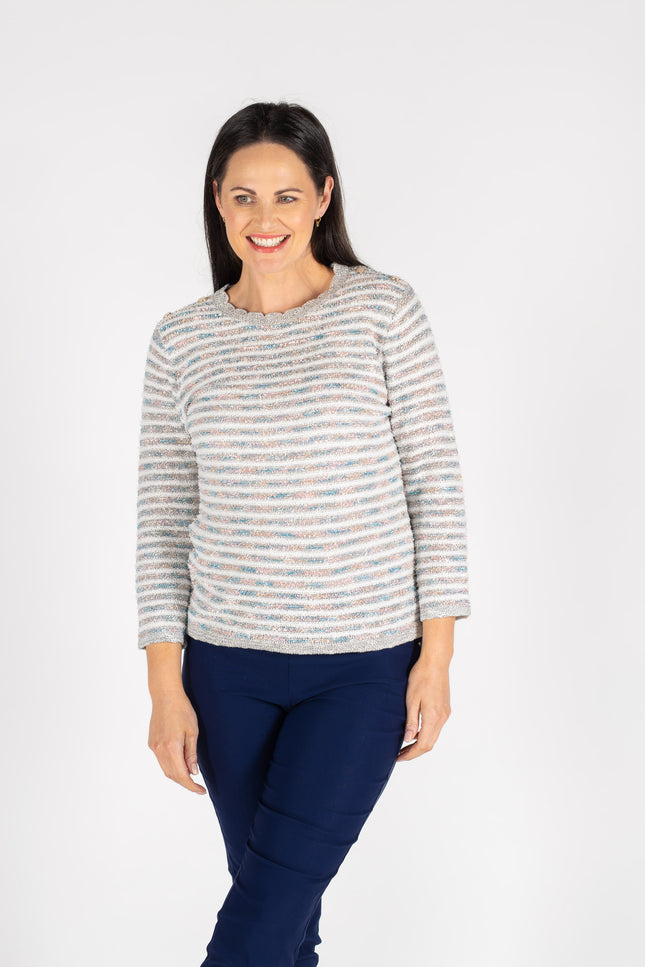 MULTI TEXTURED STRIPE JUMPER BUTTON DETAIL