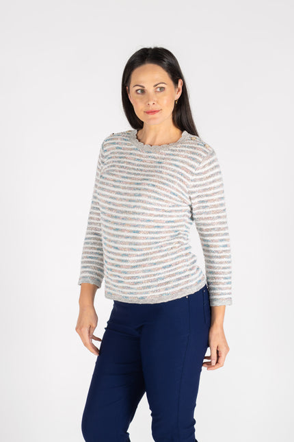 MULTI TEXTURED STRIPE JUMPER BUTTON DETAIL