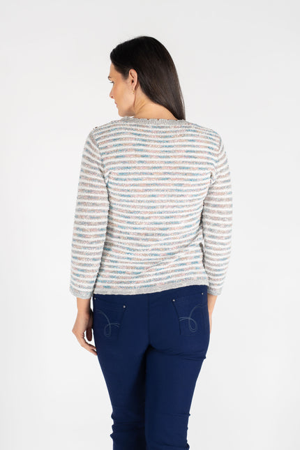 MULTI TEXTURED STRIPE JUMPER BUTTON DETAIL