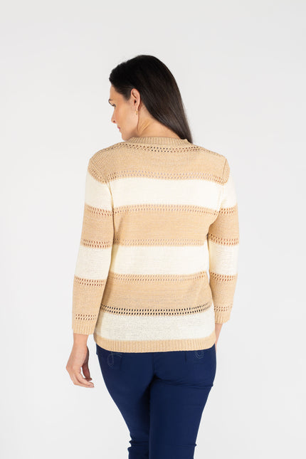 WIDE STRIPE ROUND NECK JUMPER 3/4 SLEEVE