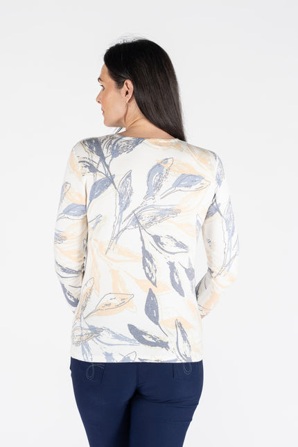 LEAF PRINT JUMPER ROUND NECK 3/4 SLEEVE