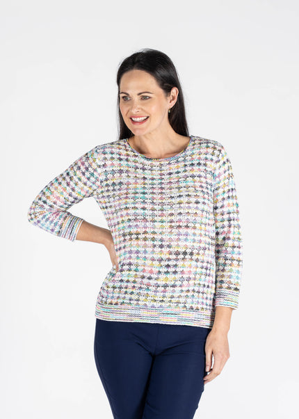 MULTI COLOR TAPE YARN JUMPER 3/4 SLEEVE