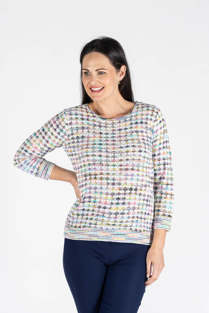 MULTI COLOR TAPE YARN JUMPER 3/4 SLEEVE
