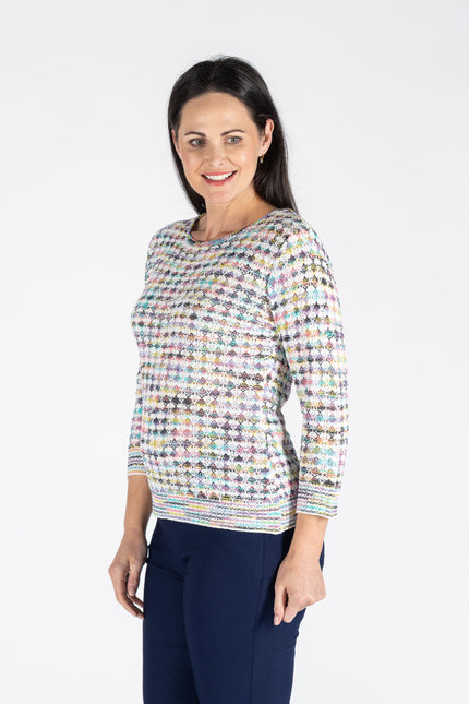 MULTI COLOR TAPE YARN JUMPER 3/4 SLEEVE