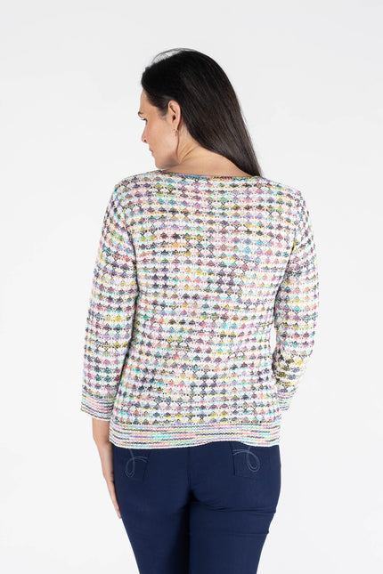 MULTI COLOR TAPE YARN JUMPER 3/4 SLEEVE