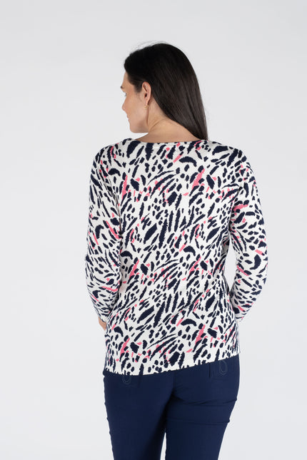 PINK NAVY ANIMAL PRINT JUMPER ROUND NECK 3/4 SLEEVE