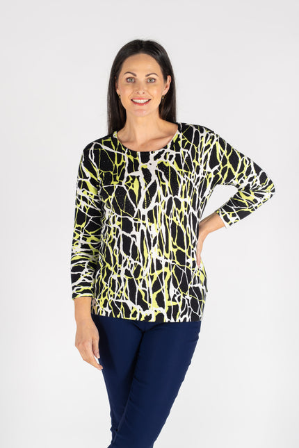 GREEN ABSTRACT JUMPER ROUND NECK 3/4 SLEEVE